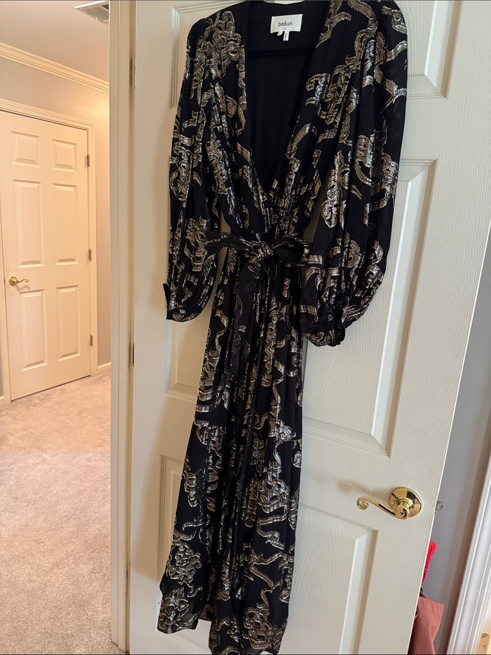 BA&SH metallic puff sleeve maxi dress